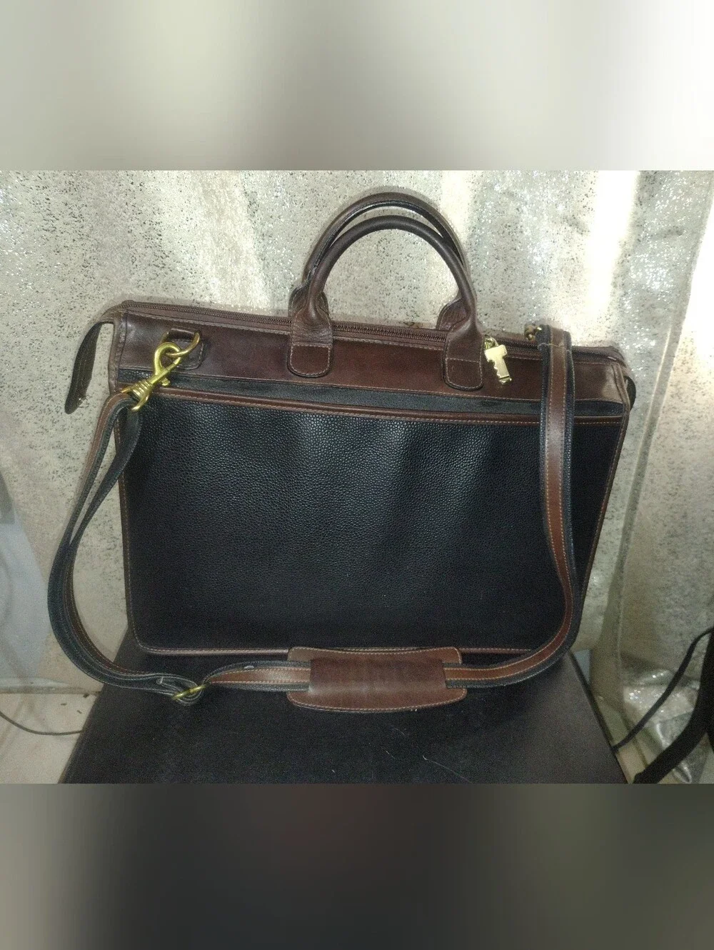 Jack Georges Vintage Two Tone Top Zip Leather Briefcase Laptop Messenger Bag